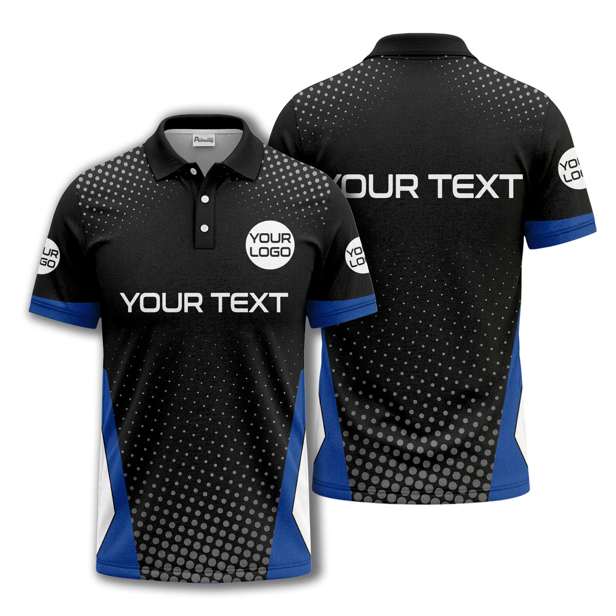 custom logo text overlay polka dot golf polo shirt