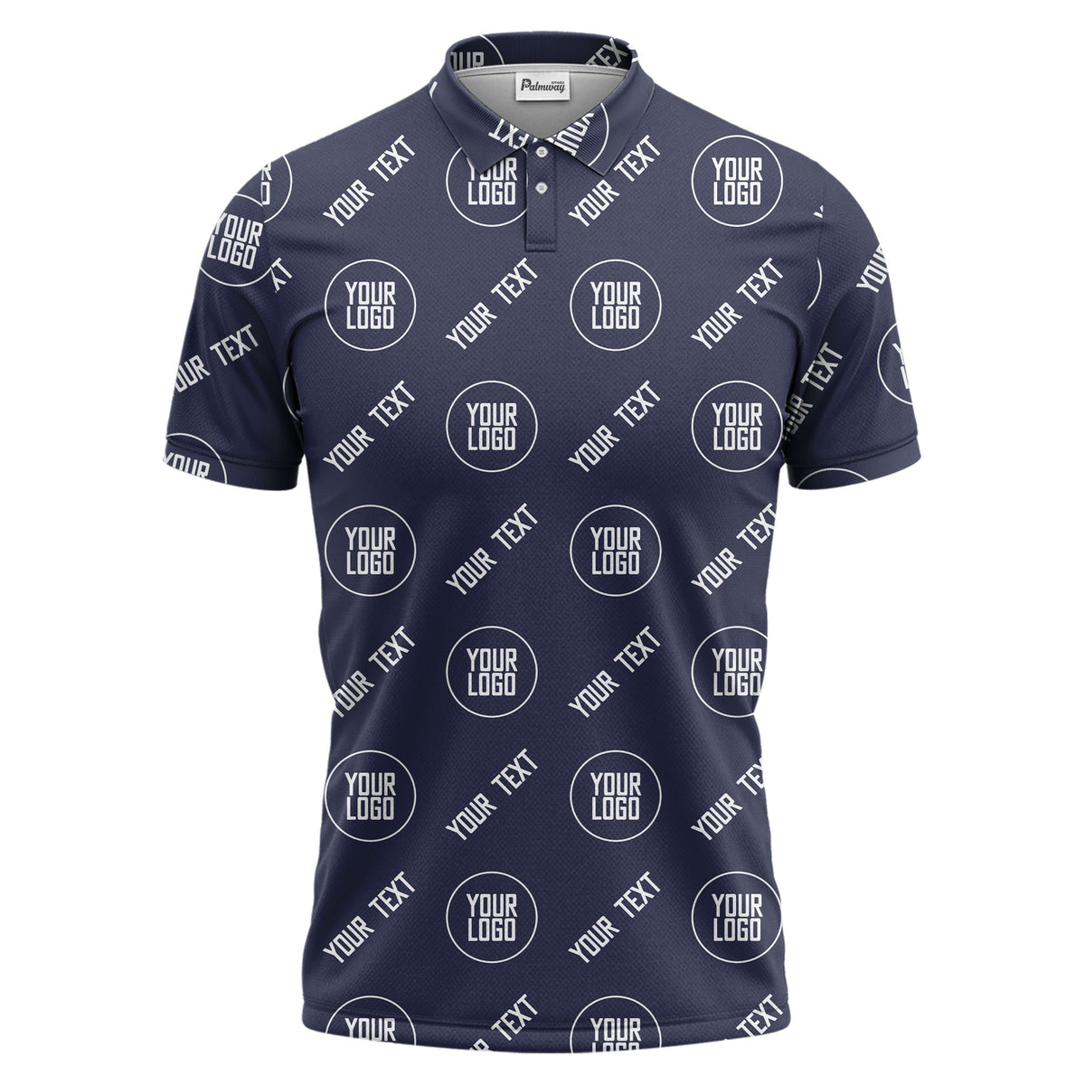 custom logo & text repeat pattern black personalized polo shirt for men
