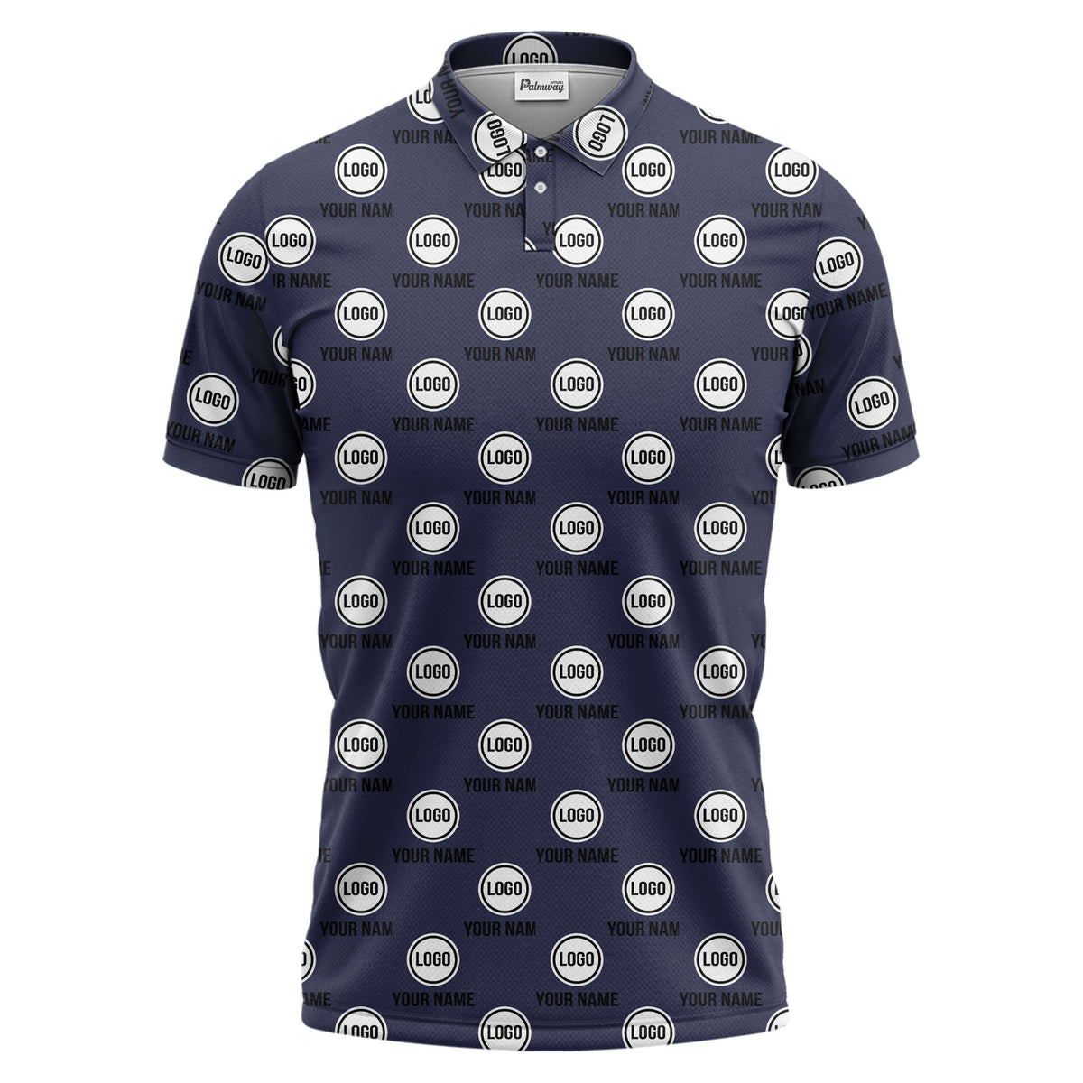 custom name & logo repeat circle pattern black polo shirt