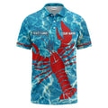 Custom Lobster Polo Shirt with Name Seafood Restaurant Staff Uniform Ocean Water Pattern