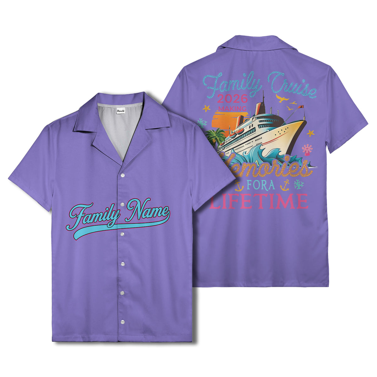 family name script & logo circle personalized hawaiian shirt