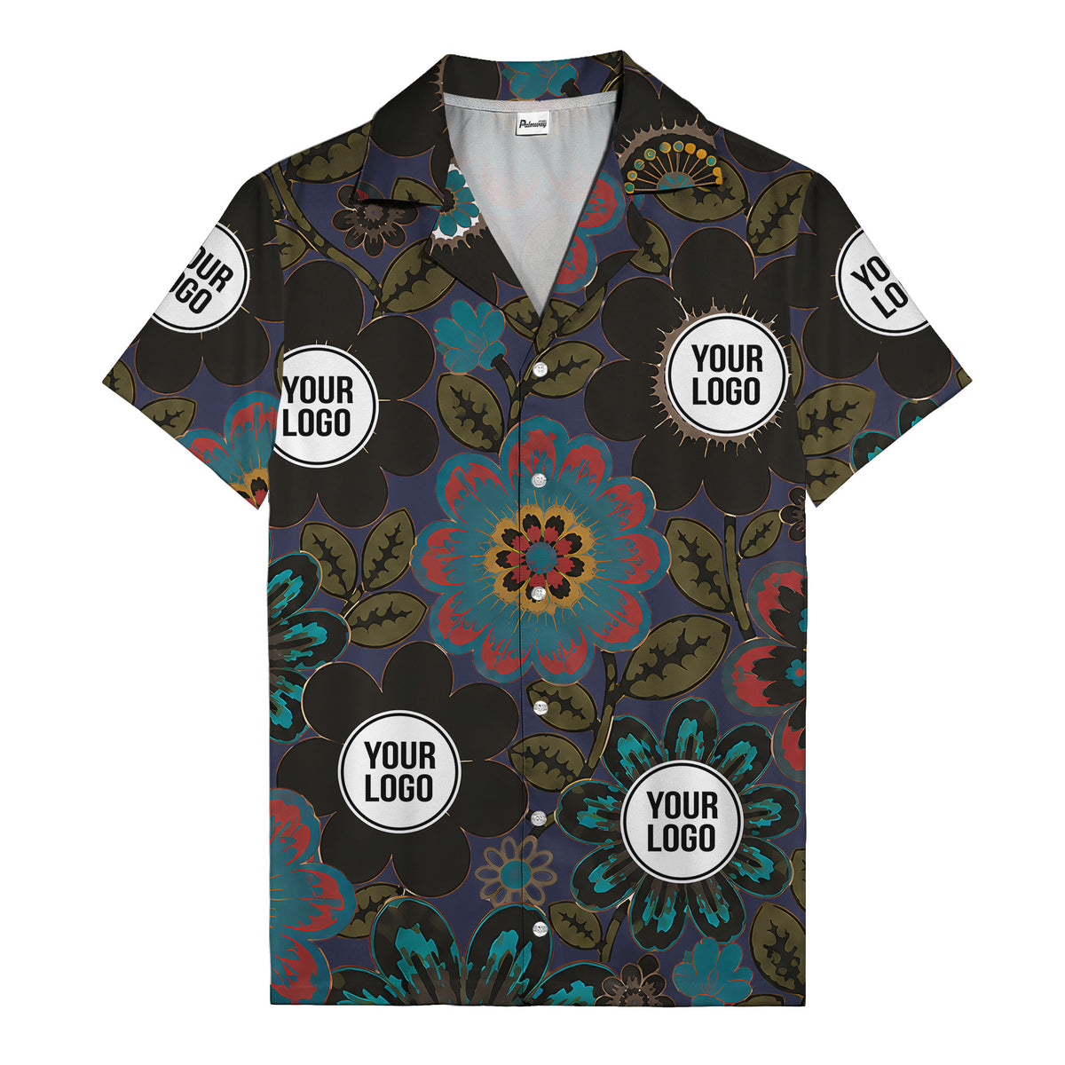 floral mandala & custom logo circle hawaiian shirt for men