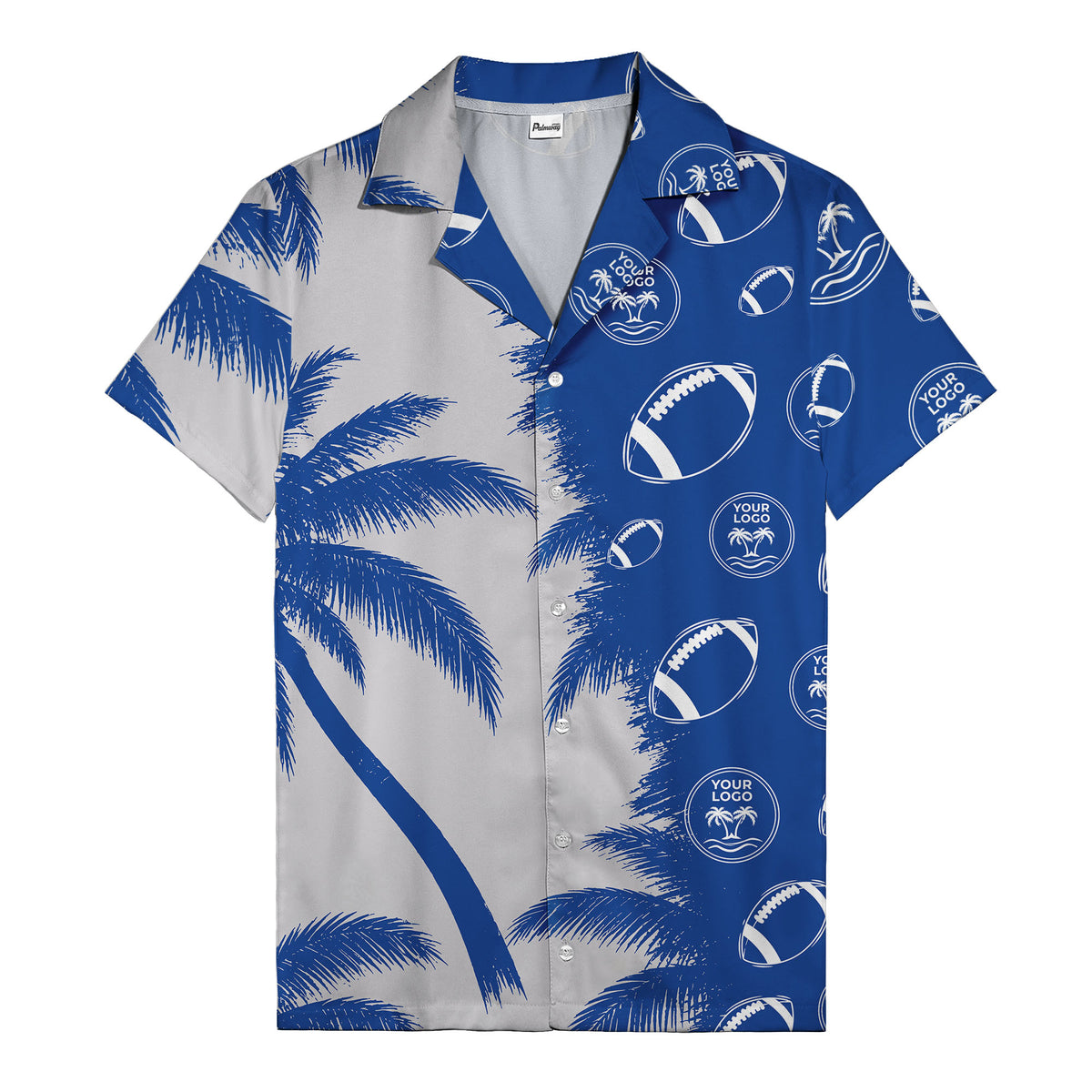 footballs & palm tree silhouettes black white graphic hawaiian shirt