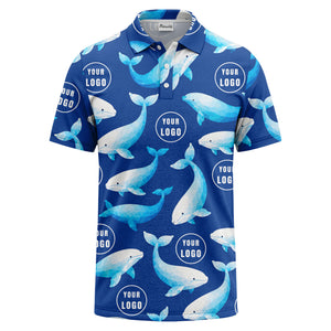 geometric beluga whale repeat & custom logo circles polo shirt
