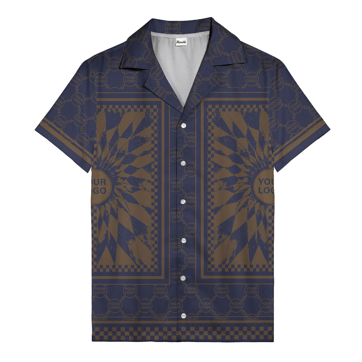 geometric palm leaves checkerboard border hawaiian shirt for men