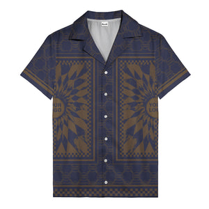 geometric palm leaves checkerboard border hawaiian shirt for men