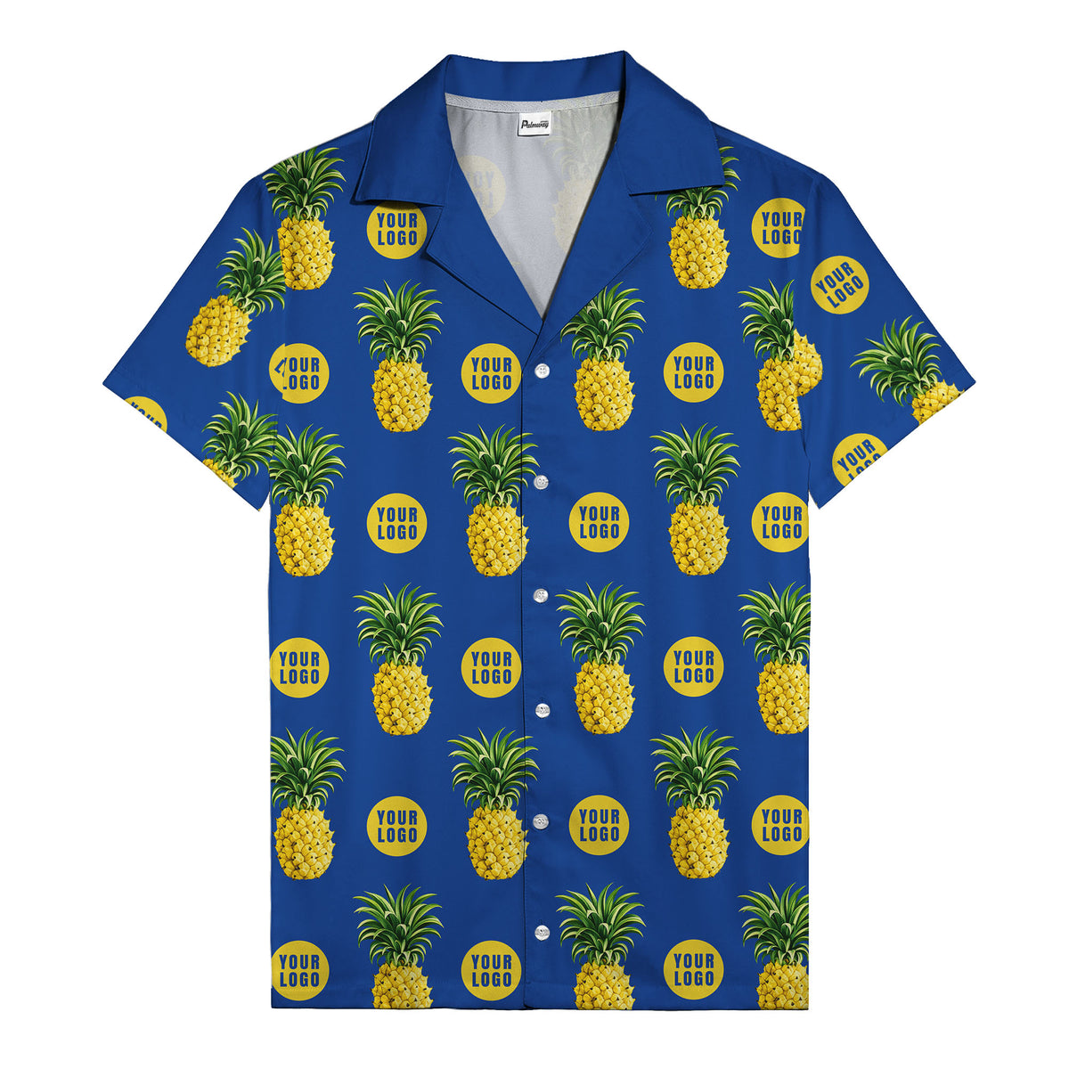 golden pineapple repeat & custom logo circles black hawaiian shirt