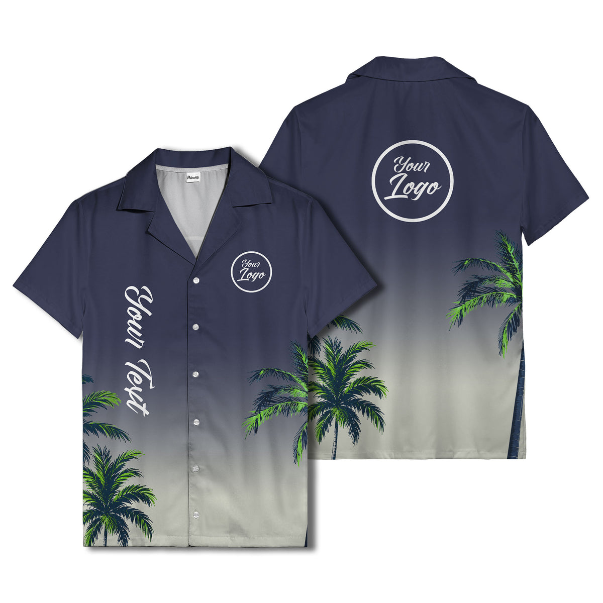gradient palm tree silhouettes custom text hawaiian shirt for men
