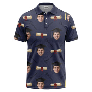 graduation caps & diploma scrolls over personalized faces polo shirt