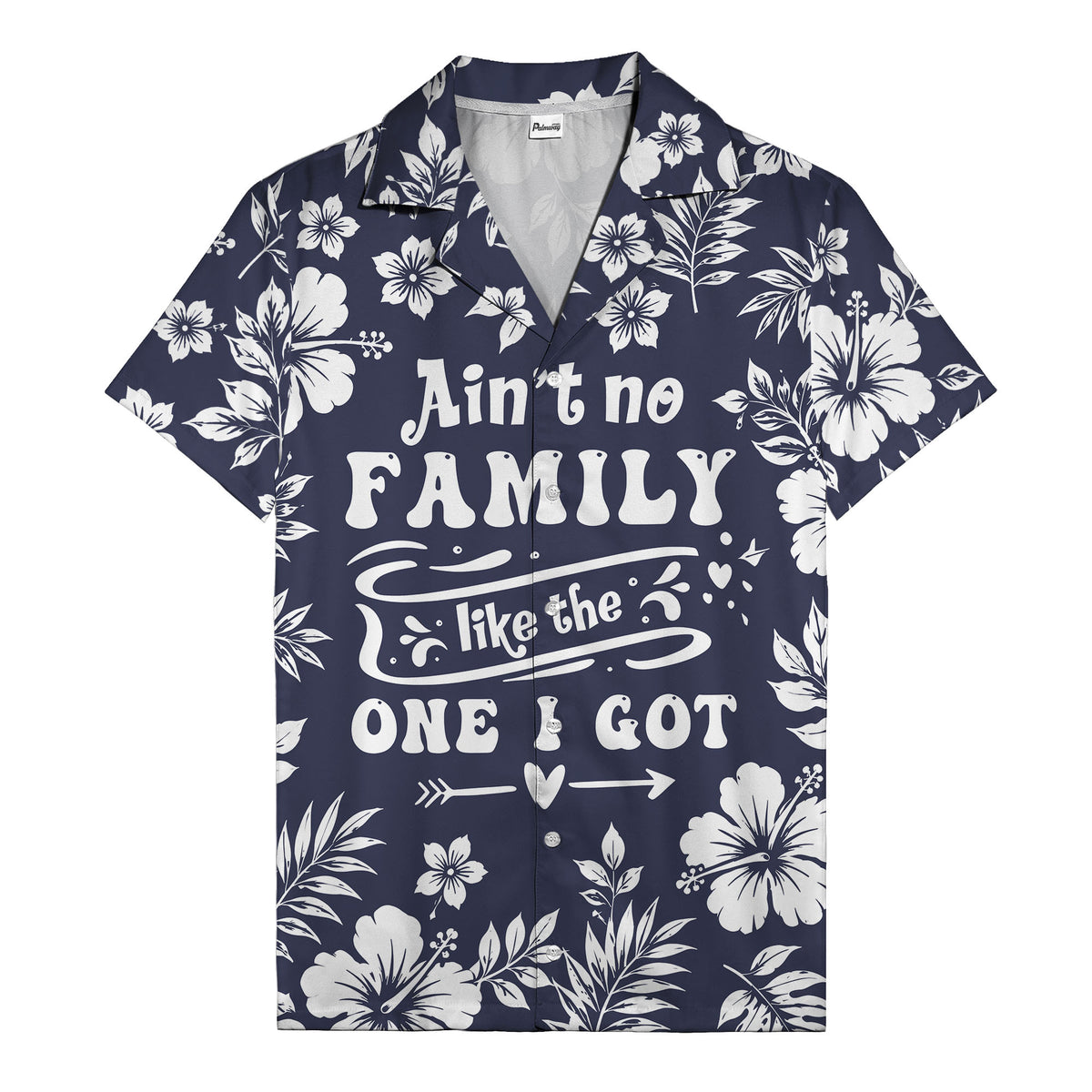 graphic white hibiscus & leaf family tribute hawaiian shirt