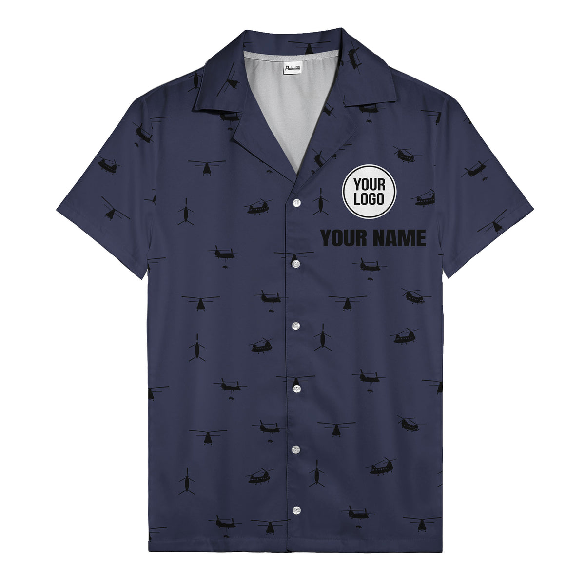 helicopter silhouette repeat military graphic hawaiian shirt for men