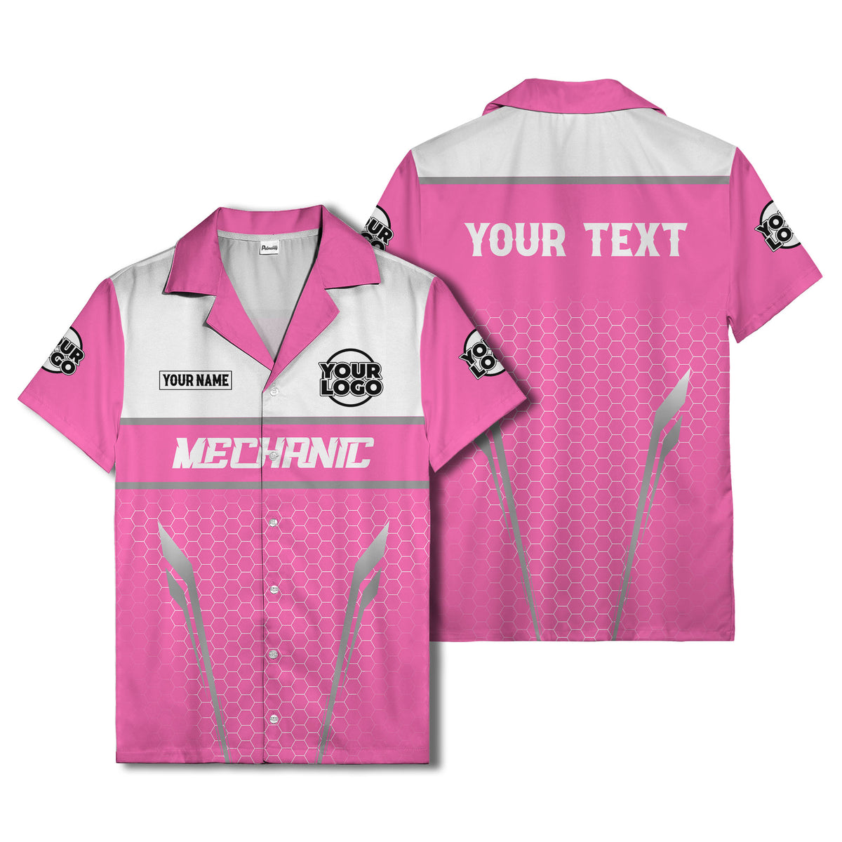 hexagon mechanic logo grid hawaiian shirt for automotive pros