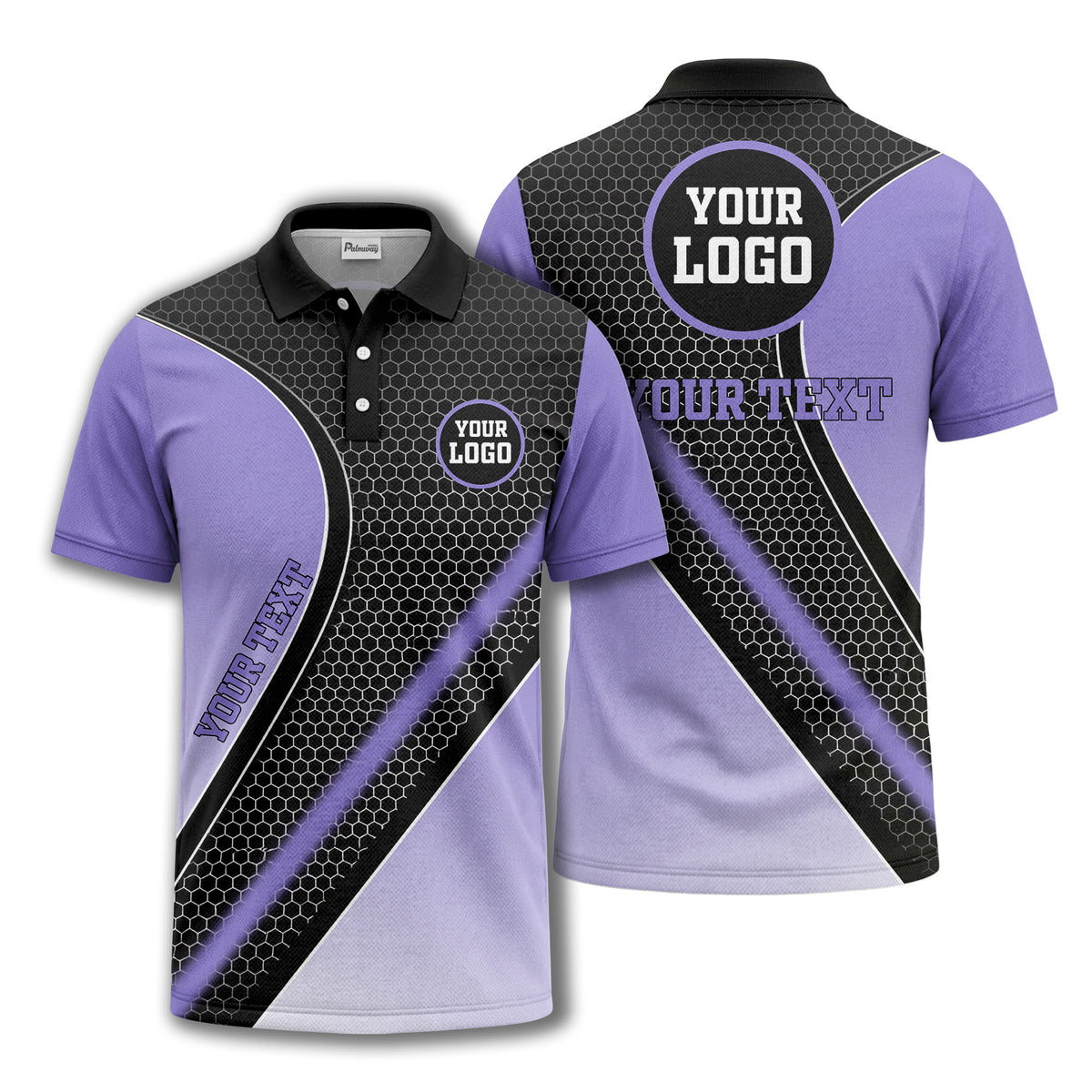 hexagonal gradient geometric print with customizable logo polo shirt