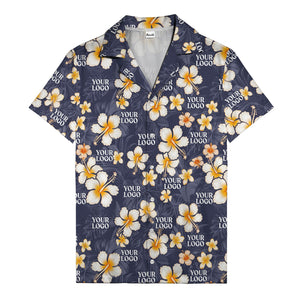 hibiscus & plumeria photoreal hawaiian shirt with customizable logo