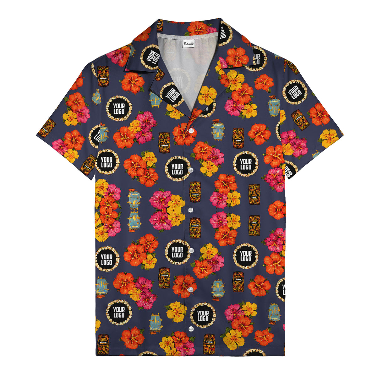 hibiscus & tiki masks all-over print hawaiian shirt for beach getaway