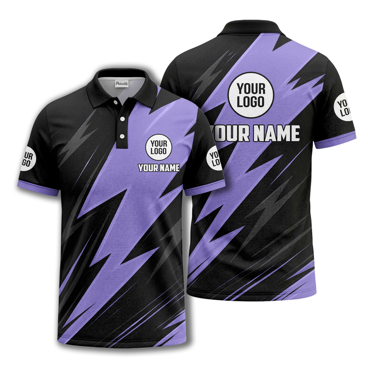 lightning bolt pattern with custom logo and name polo shirt for men