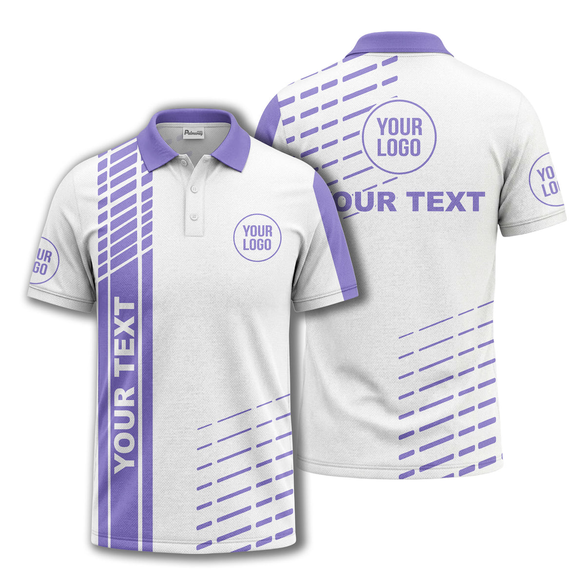 modern vertical stripe & dashed line graphic custom text logo polo shirt