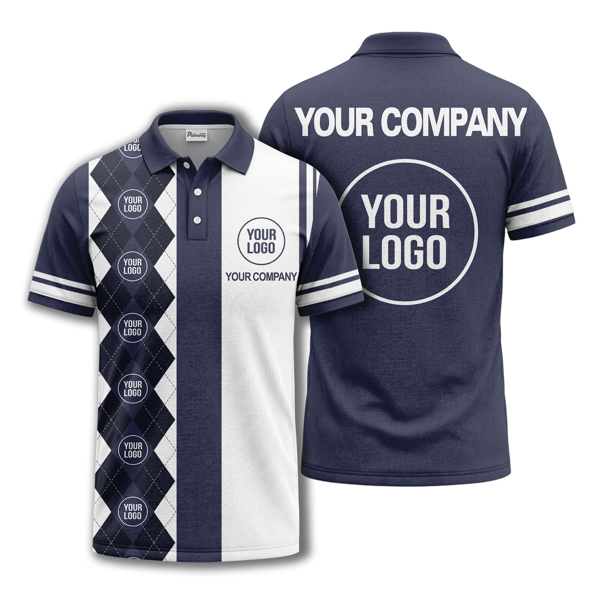 monochrome argyle diamond & custom logo polo shirt