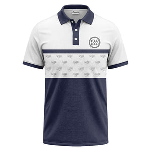 monochrome custom logo repeat stripe polo shirt for men
