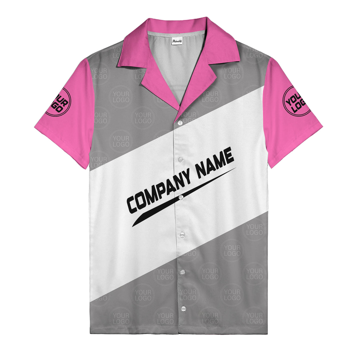 monochrome diagonal stripes & custom logo company name hawaiian shirt