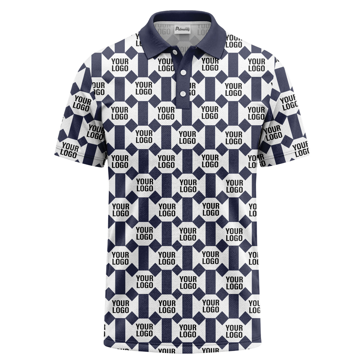 monochrome hexagon repeat custom logo geometric polo shirt for men