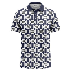 monochrome hexagon repeat custom logo geometric polo shirt for men