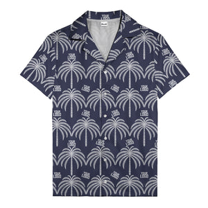 monochrome palm tree & custom logo repeat hawaiian shirt for men