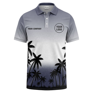 monochrome palm trees ombre gradient sky polo shirt for men