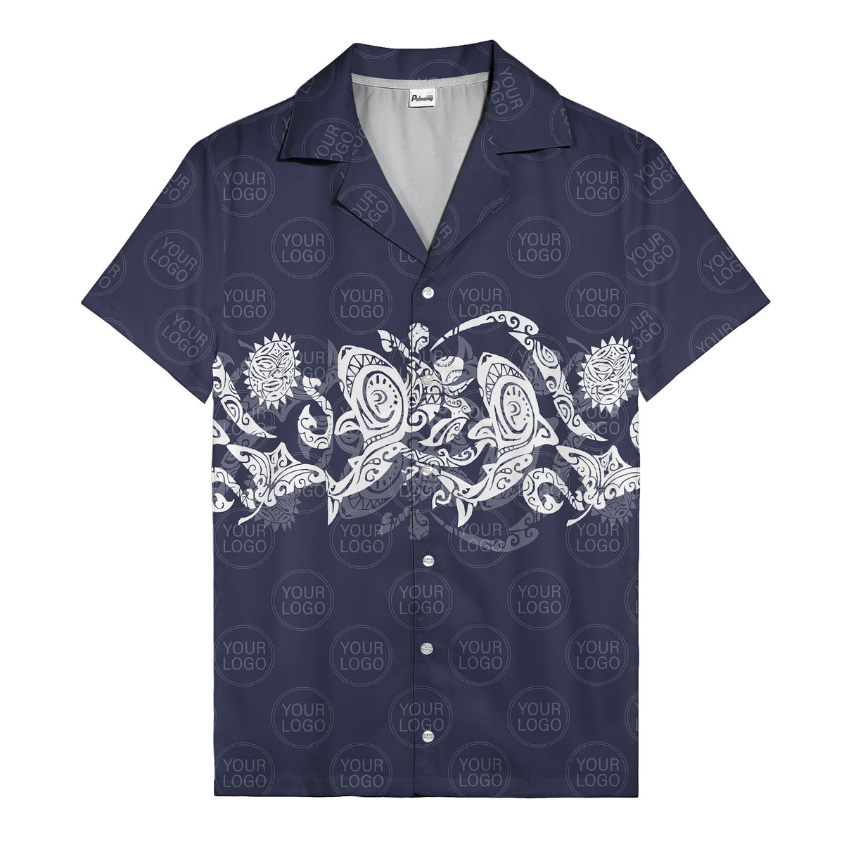 monochrome tribal turtle & sun motifs heritage hawaiian shirt