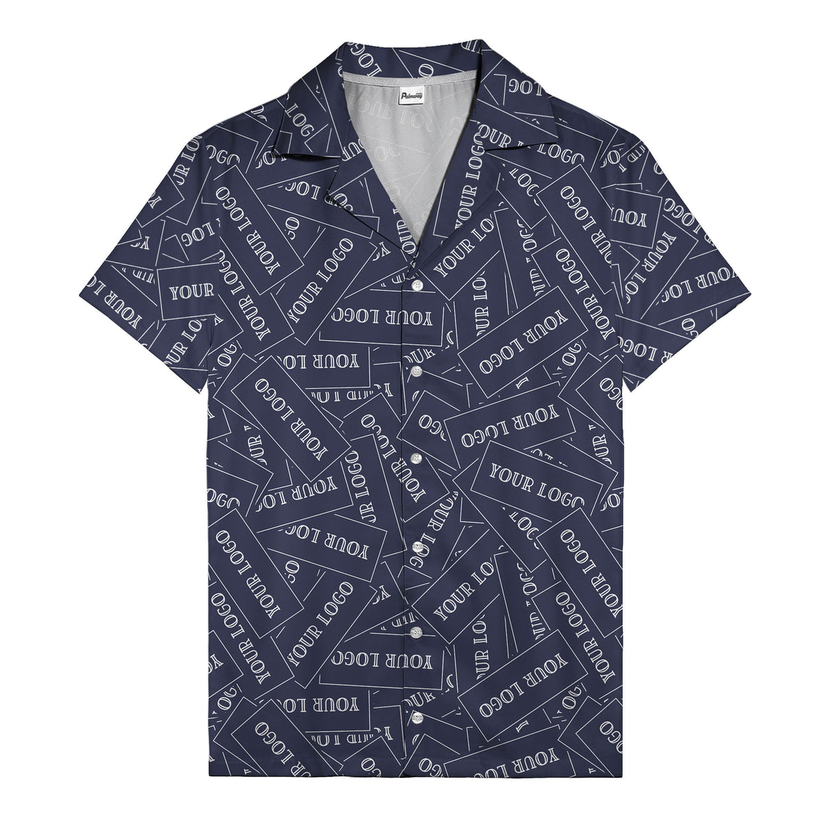 monochrome your logo repeat text graphic hawaiian shirt for men