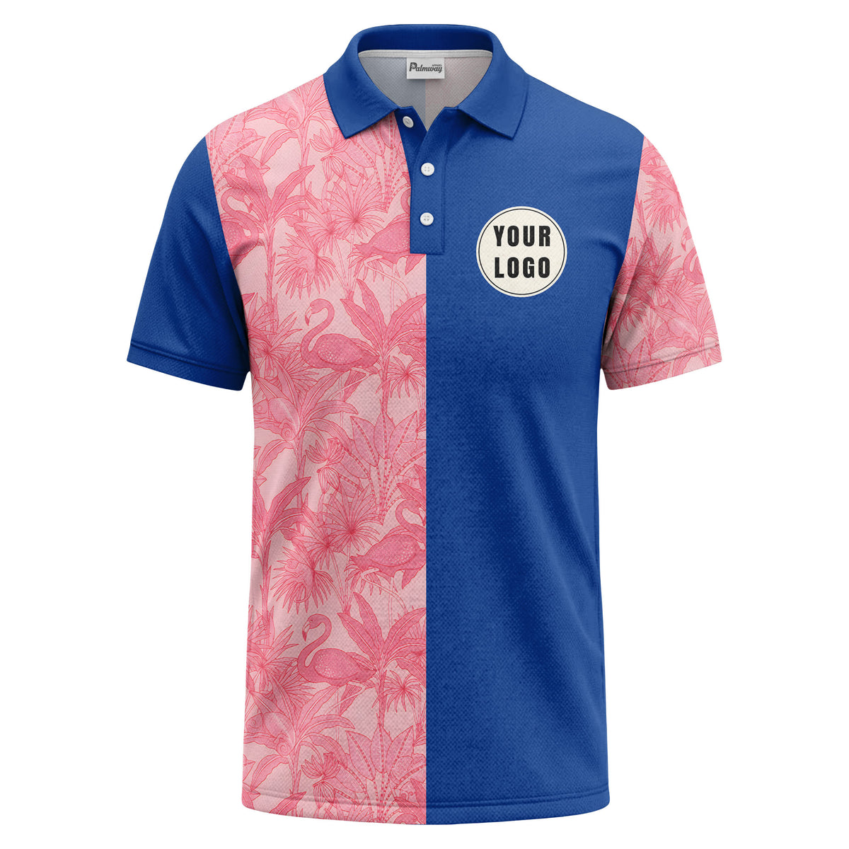 pink flamingo & tropical leaves patterned hawaiian shirt polo shirt