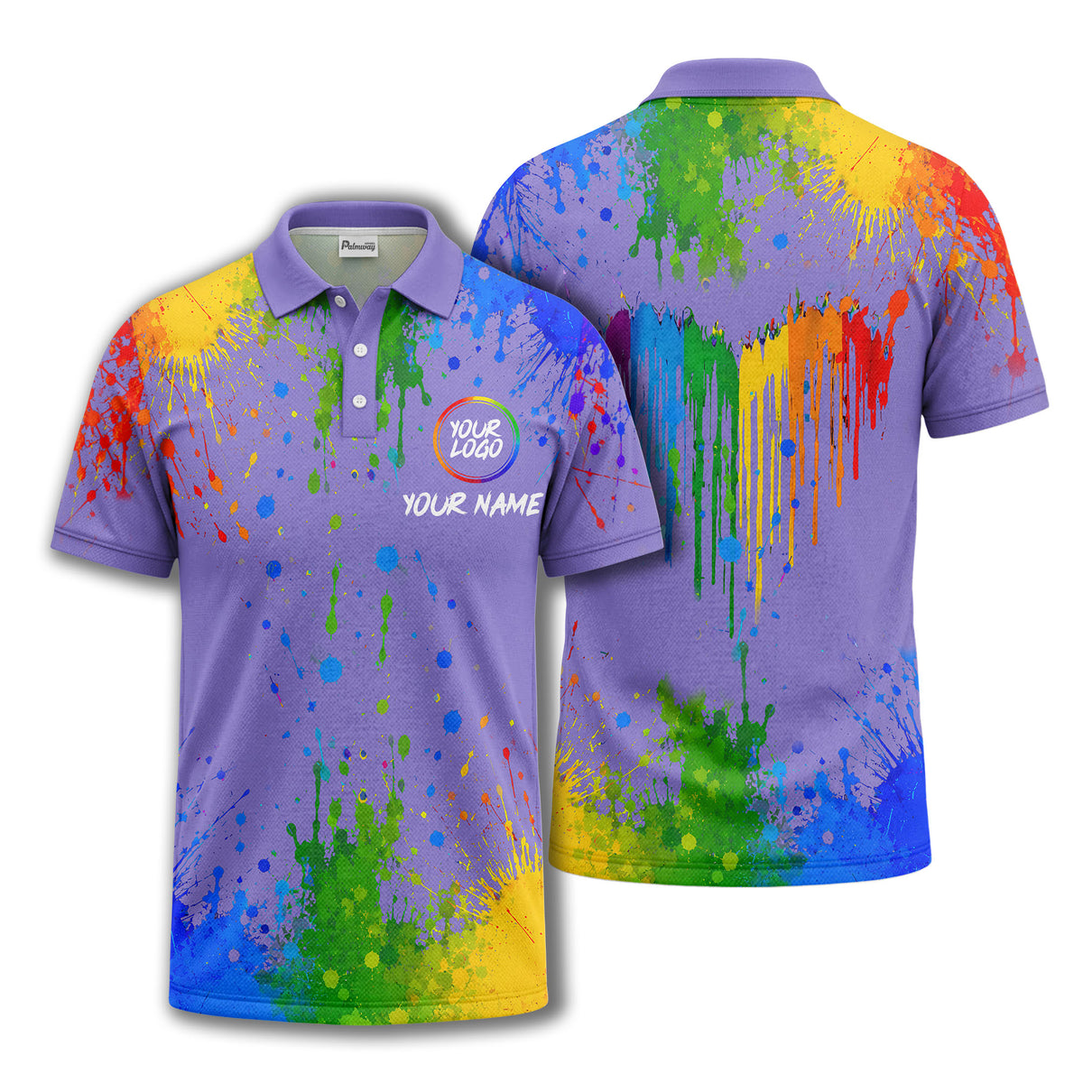 rainbow paint splatter custom logo personalized polo shirt