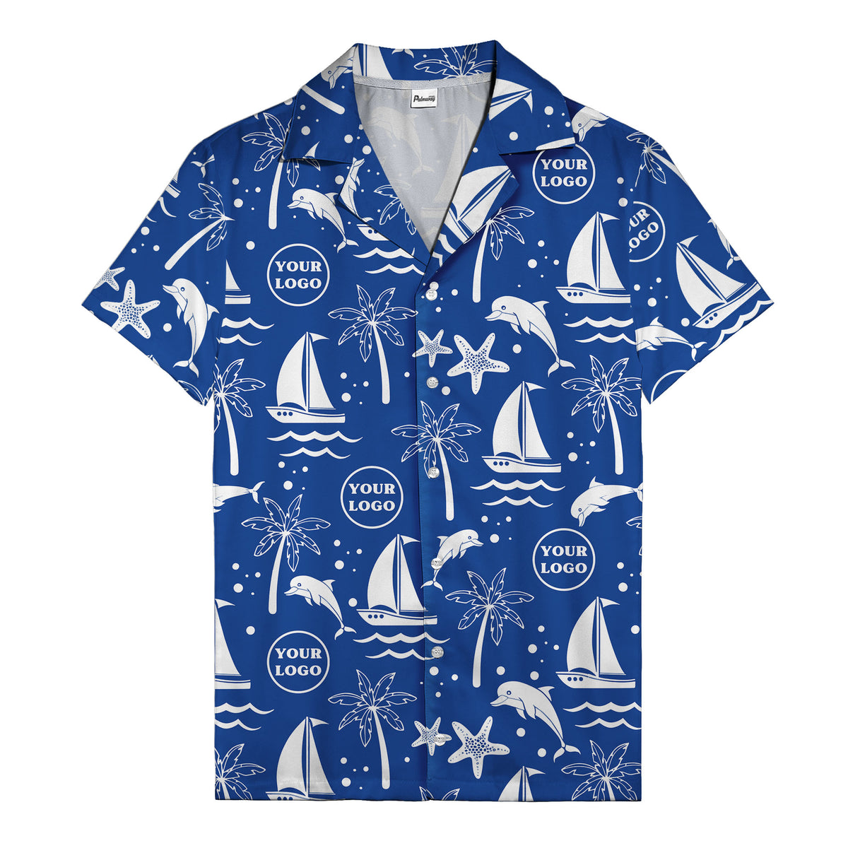 sailboats dolphins palm trees starfish repeat pattern black white hawaiian shirt