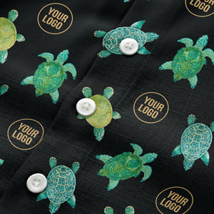 sea turtles and golden logo rings hawaiian shirt for men