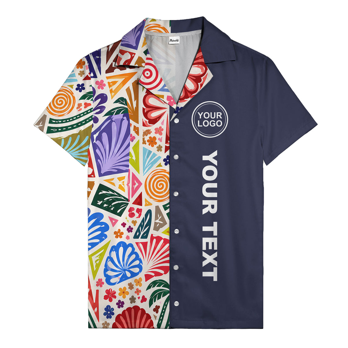 spiral motifs palm leaves hibiscus geometric hawaiian shirt for men