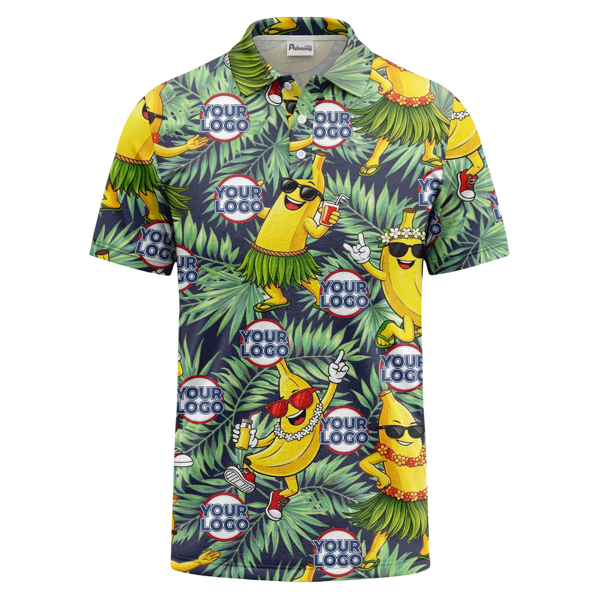 sunglass bananas luau palm leaves polo shirt for men