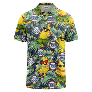 sunglass bananas luau palm leaves polo shirt for men