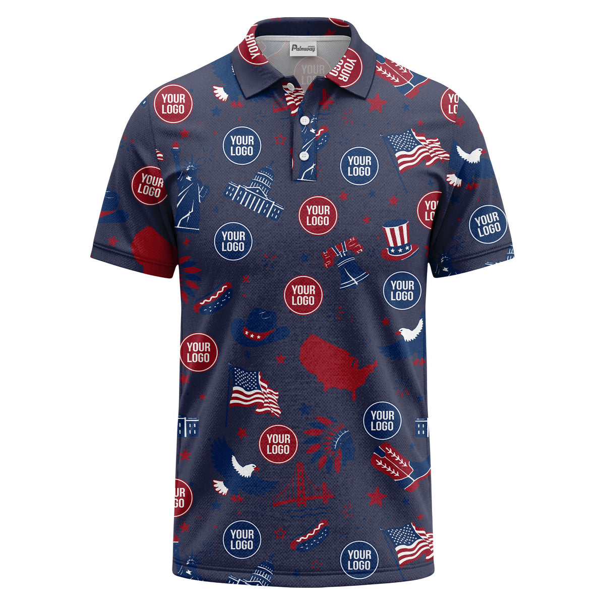 vintage cartoon bald eagles & statue of liberty icons patriotic polo shirt