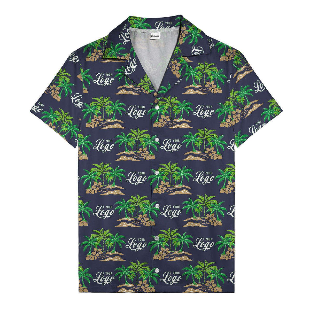 vintage palm tree oasis with monogrammed logo repeat hawaiian shirt