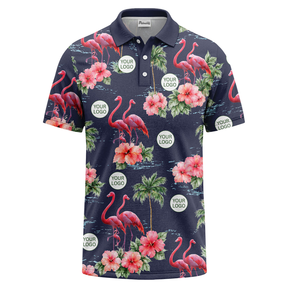 watercolor flamingos & hibiscus palm trees polo shirt for men