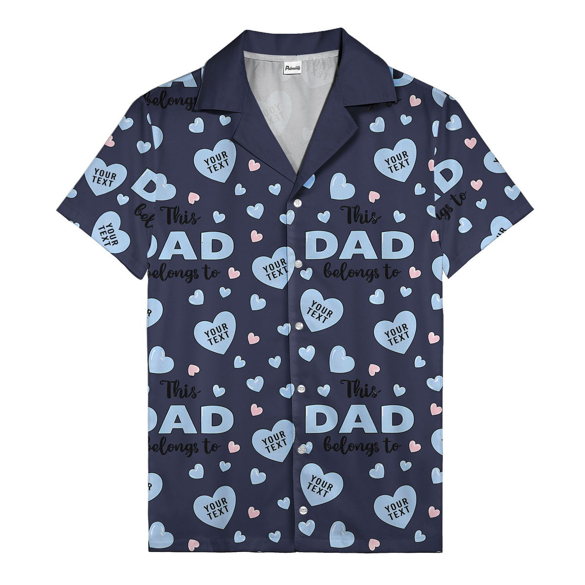 watercolor hearts & custom names hawaiian shirt for dad, navy blue