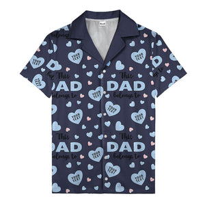 watercolor hearts & custom names hawaiian shirt for dad, navy blue