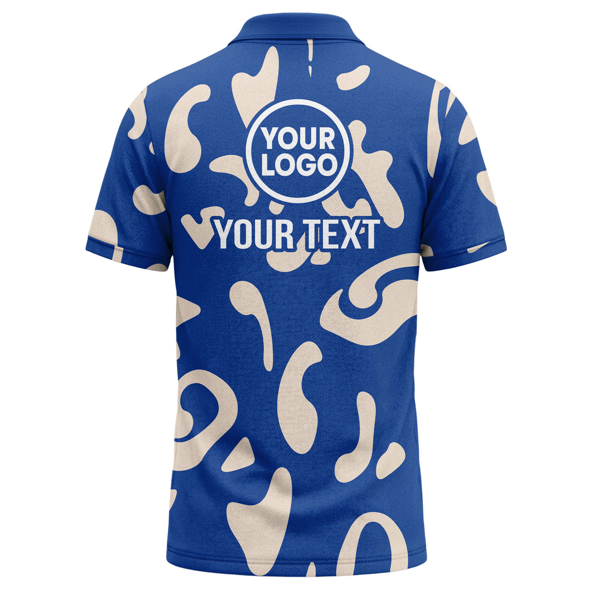 Custom Abstract Polo Shirt – Royal Blue & Cream Artistic Pattern Personalized Logo Polo