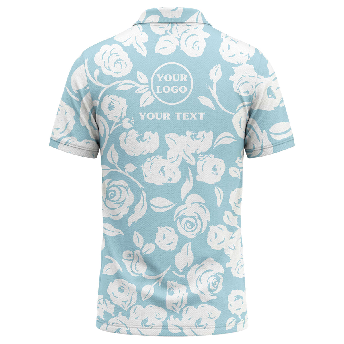 Custom Floral Polo Shirt – Black & White Rose Pattern Personalized Logo Polo