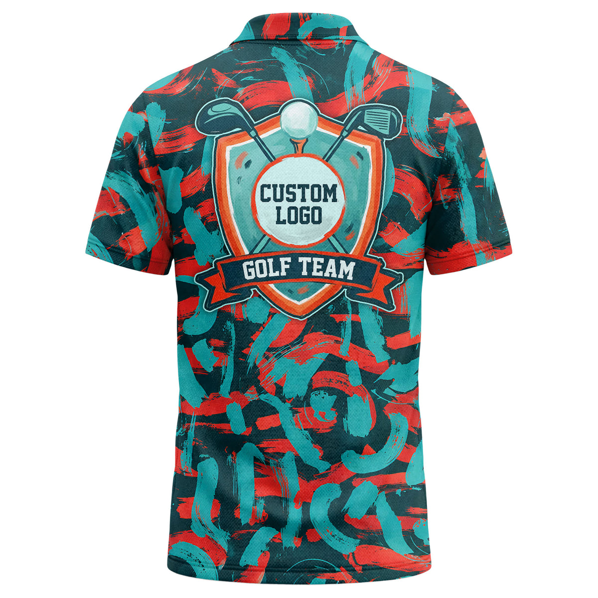 Custom Name & Logo Abstract Brushstroke Polo Shirt – Premium Golf Team Uniform