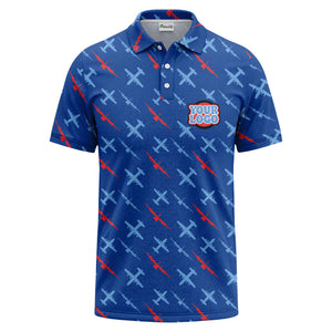 airplane silhouette repeat aviation graphic polo shirt for men