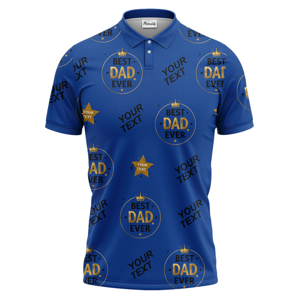best dad ever crown & stars repeat pattern black gold polo shirt
