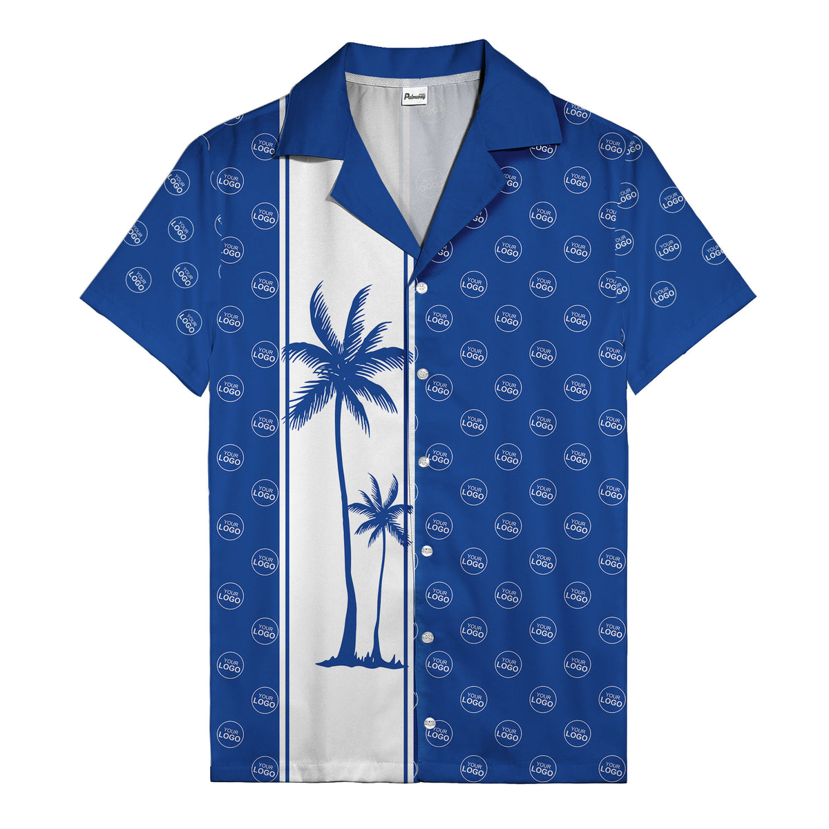 black white vertical palm trees & custom logo repeat hawaiian shirt