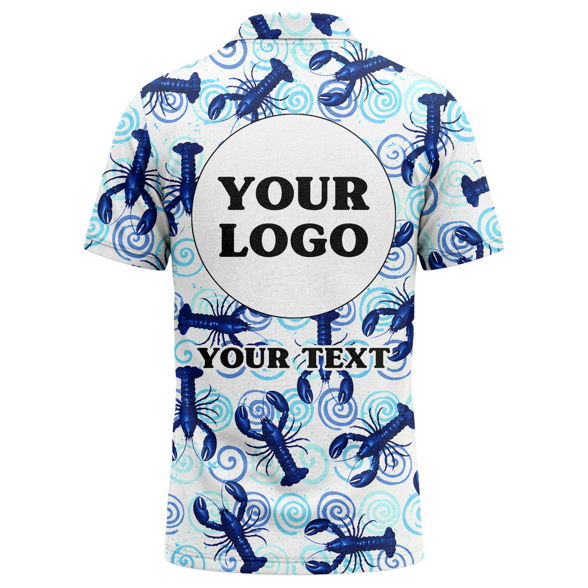 Custom Name & Logo Lobster Polo Shirt – Seafood Restaurant & Team Uniform – Multicolor Ocean Swirl Pattern