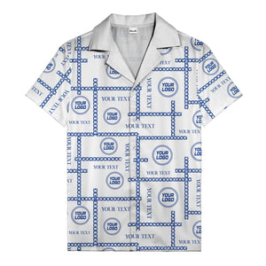 chain link grid custom logo text monochrome black white hawaiian shirt